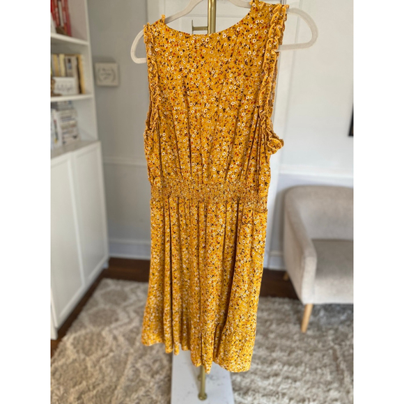 Shyanne Mustard Ditsy Floral Mini Dress Cottagecore Prairie Boho Romantic Garden - Picture 3 of 6